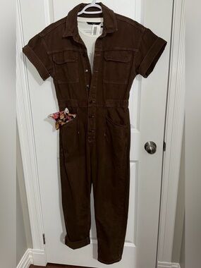 Sz M Free People Marci Pinecone/ Gingerbread Coverall Jumpsuit